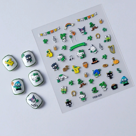 ⭐4/$15 Sanrio St. Patrick's Day 5D Embossed Nail Art Stickers - Picture 3 of 5